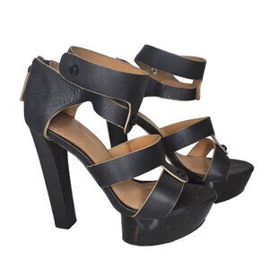 L.A.M.B platform high heel dandal strappy black leather ankle strap size 6